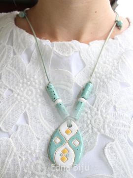 Colar Pingente Gota com Brinco - Azul Manchado